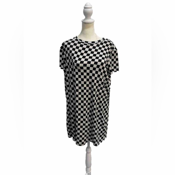 Forever 21 Black White Checkerboard Print Mini T-Shirt Dress-Size M - Picture 8 of 17